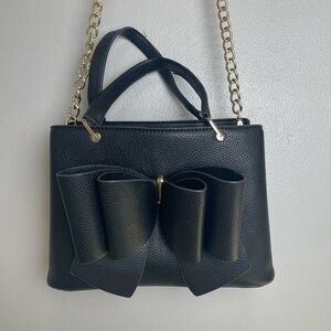 Like Dreams Black Handbag with Bow and Gold Chain